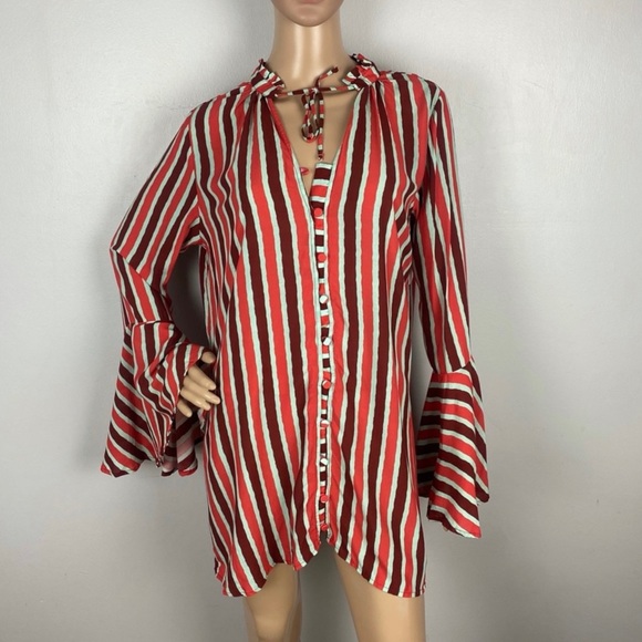 MAAJI STRIPED COVER-UP BUTTON DOWN TUNIC - Picture 2 of 8